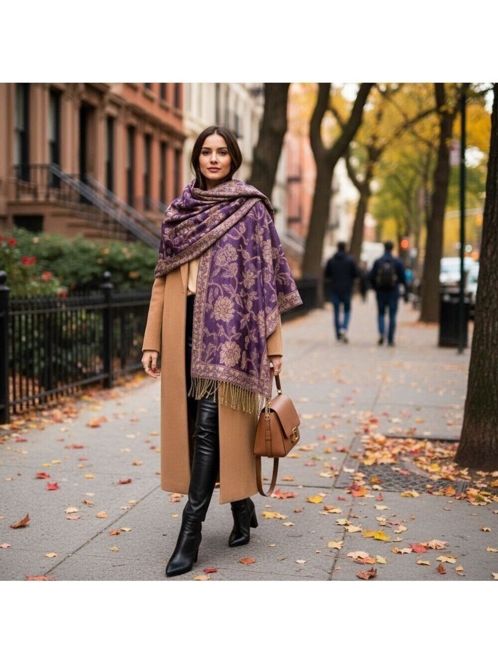 Purple Gold Paisley Jacquard Scarf Shawl Fringe Boho Wrap Women 72x28 - Picture 8 of 9